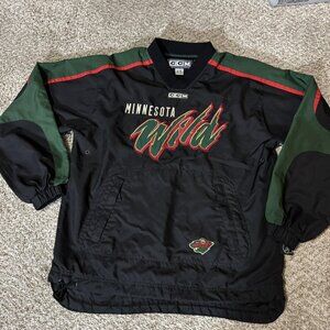 Minnesota Wild Jacket Boys Medium Black Green NHL Hockey CCM Center Ice Pullover